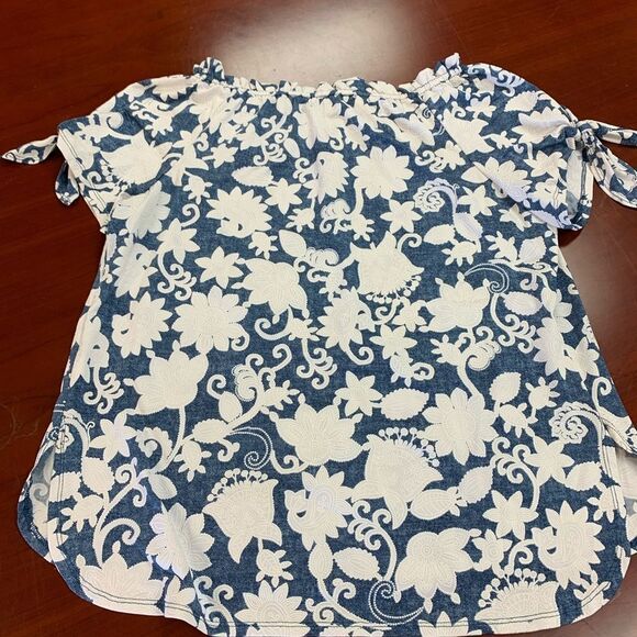 Per Seption Concept Paisley Floral Off the Shoulder Tie Sleeve Blouse sz L - Picture 5 of 5